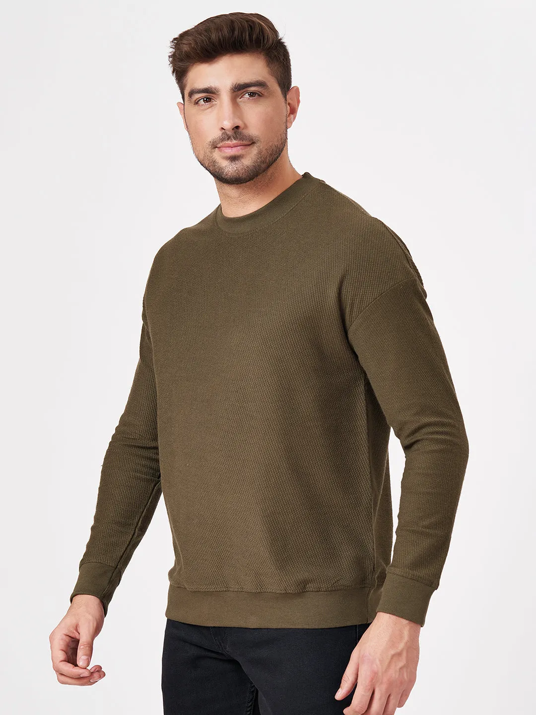 100% Cotton Waffle Knit Full Sleeve Round Neck Sweatshirt