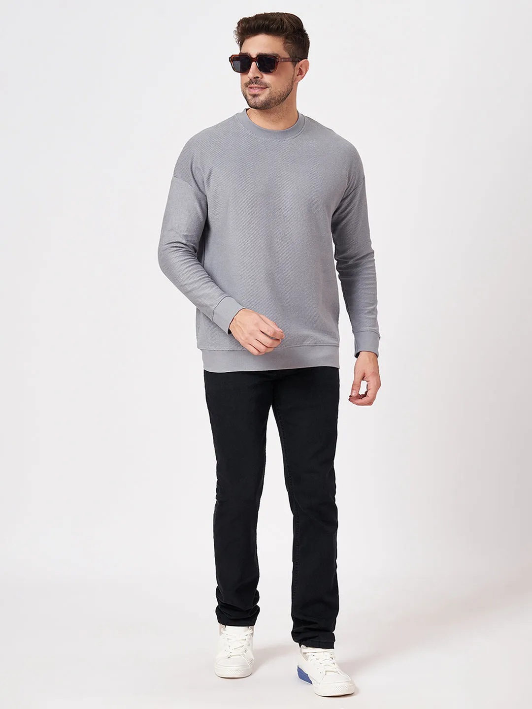 100% Cotton Waffle Knit Full Sleeve Round Neck Sweatshirt