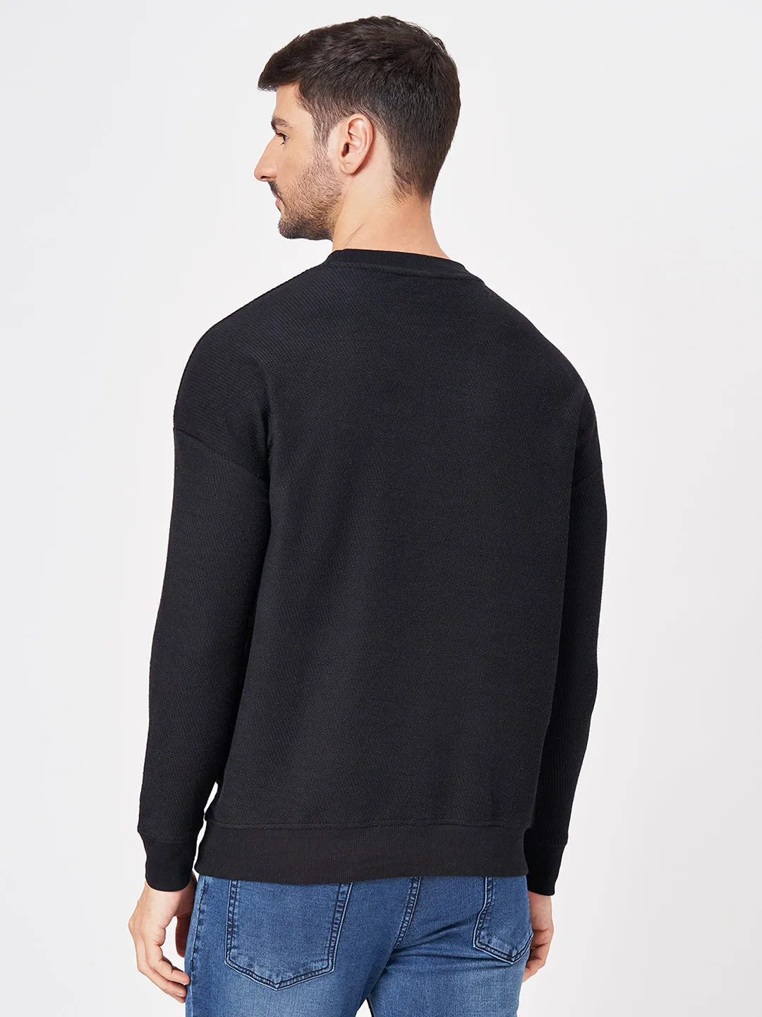 100% Cotton Waffle Knit Full Sleeve Round Neck Sweatshirt