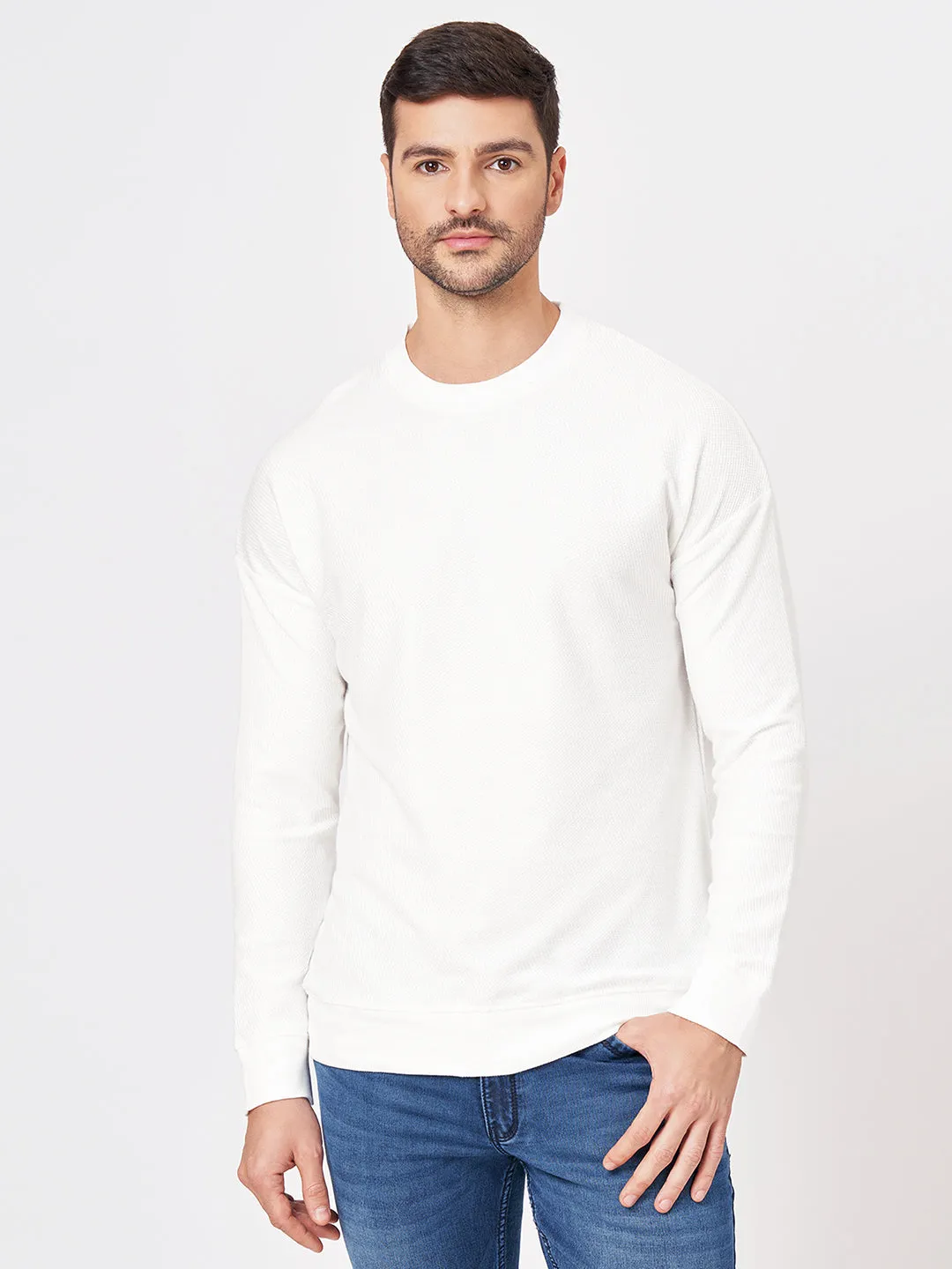 100% Cotton Waffle Knit Full Sleeve Round Neck Sweatshirt