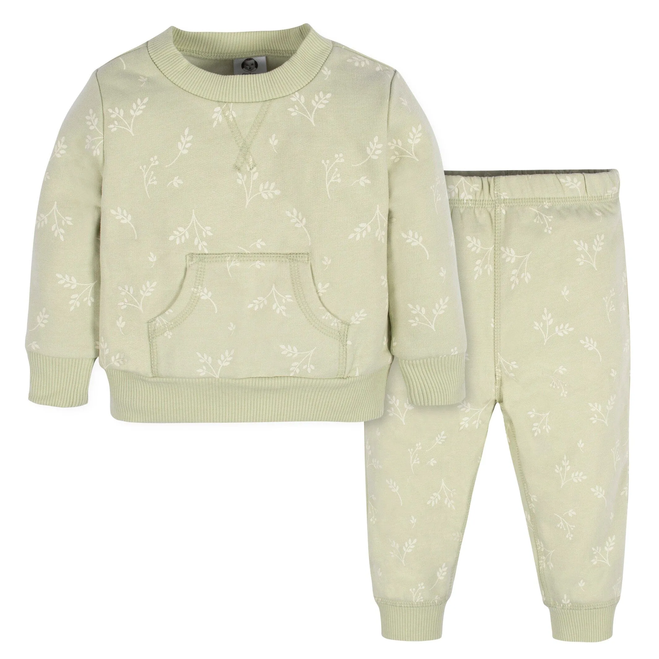 2-Piece Baby & Toddler Girls Green Leaves Sweatshirt & Pant Set