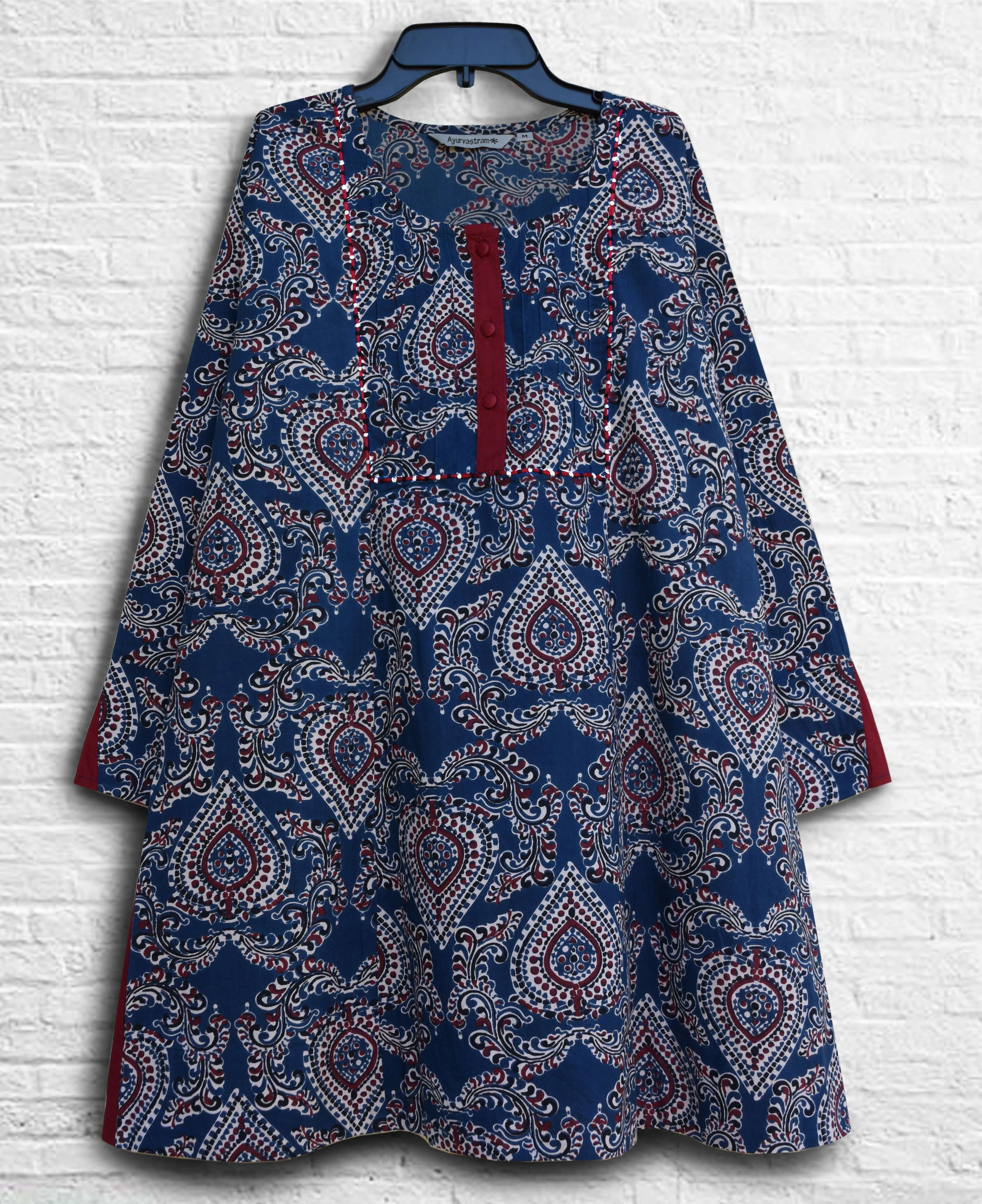 ABHA Block Print Hand Embroidered Embellished Pure Cotton Tunic Top Kurti