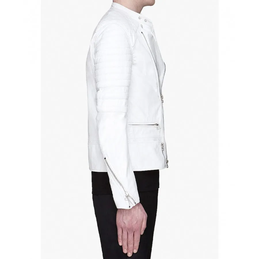 Asap Rocky White Leather Quilted Biker Jacket