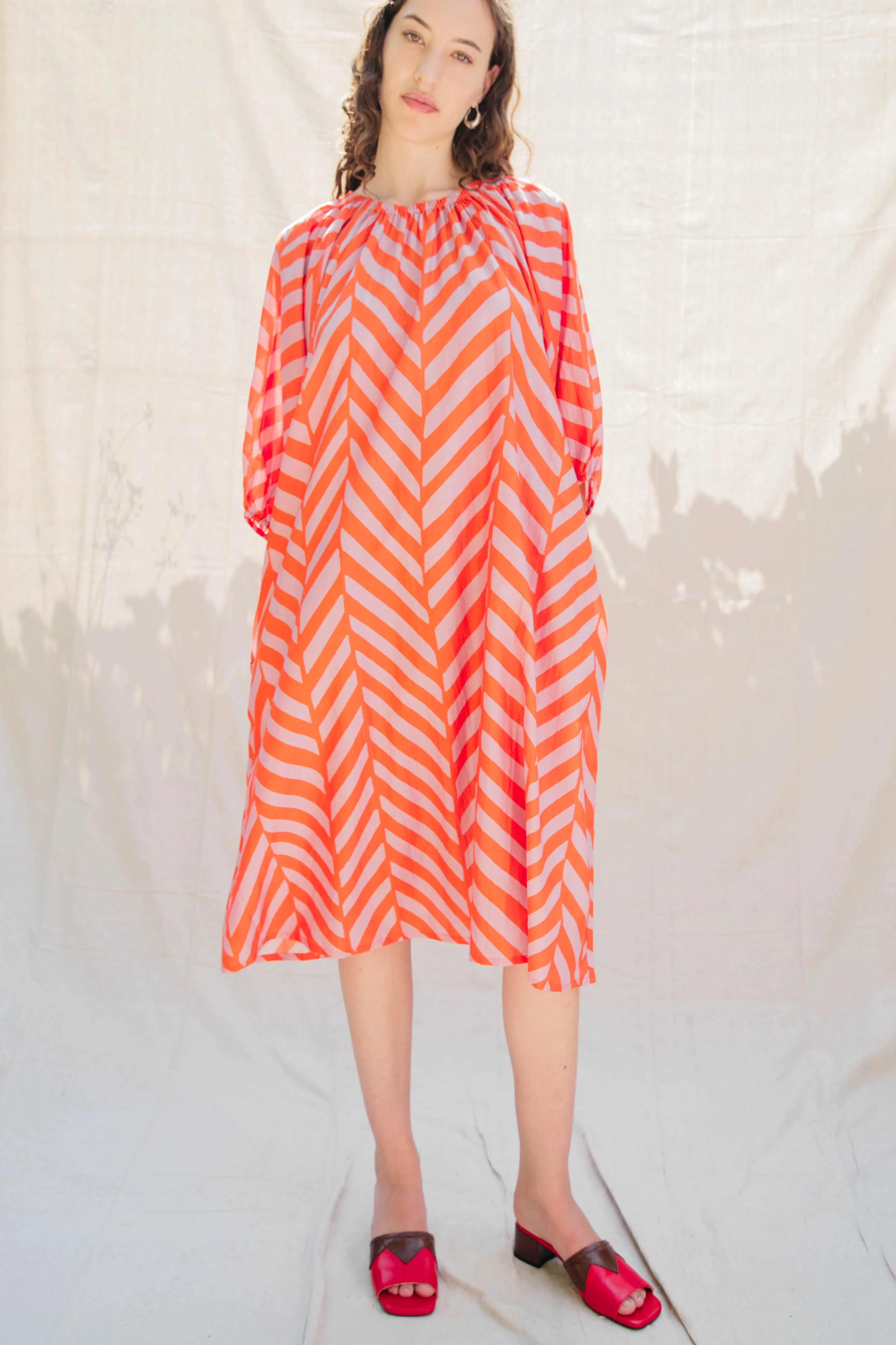 Ballad Dress - Tomato/Orchid Chevron