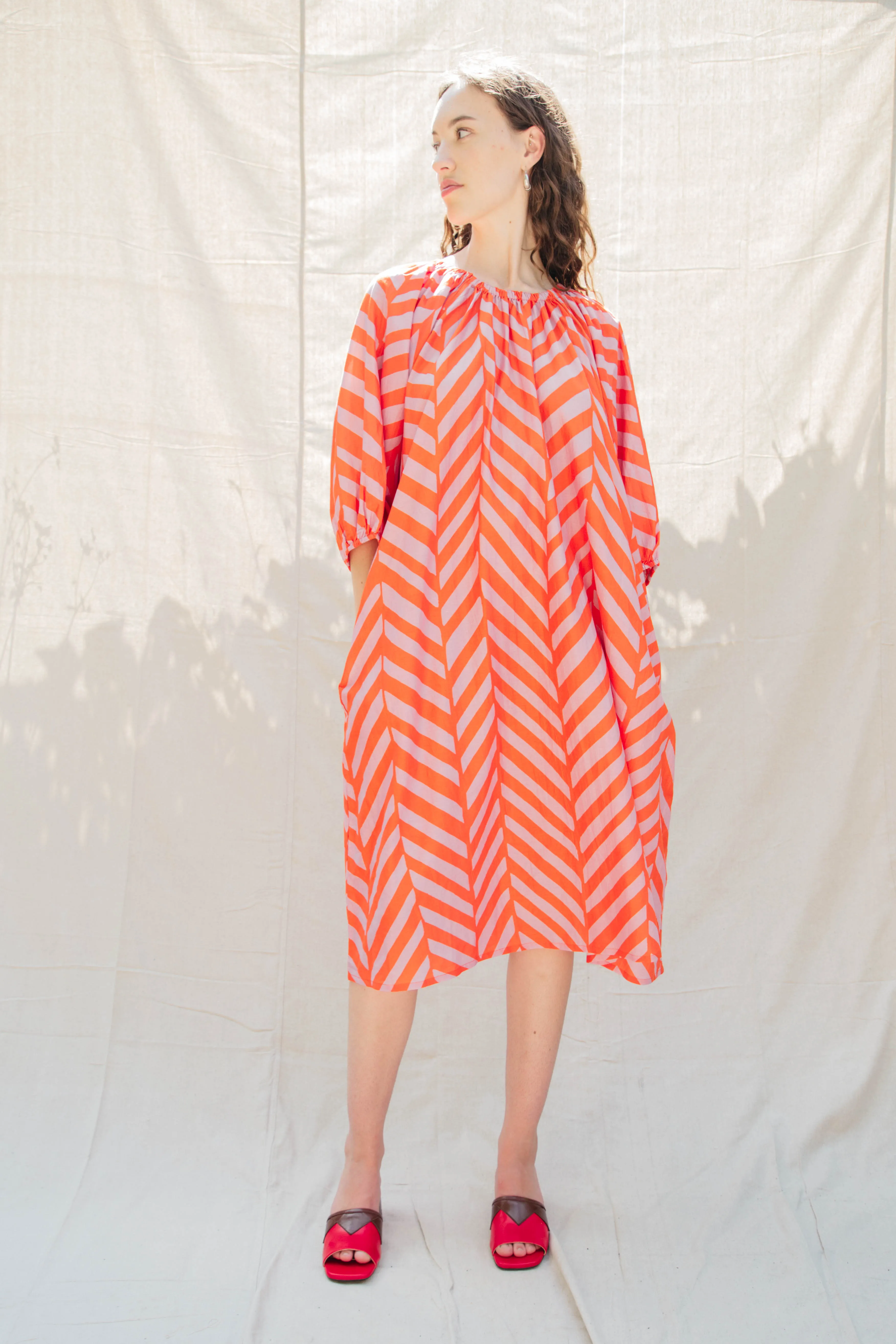 Ballad Dress - Tomato/Orchid Chevron