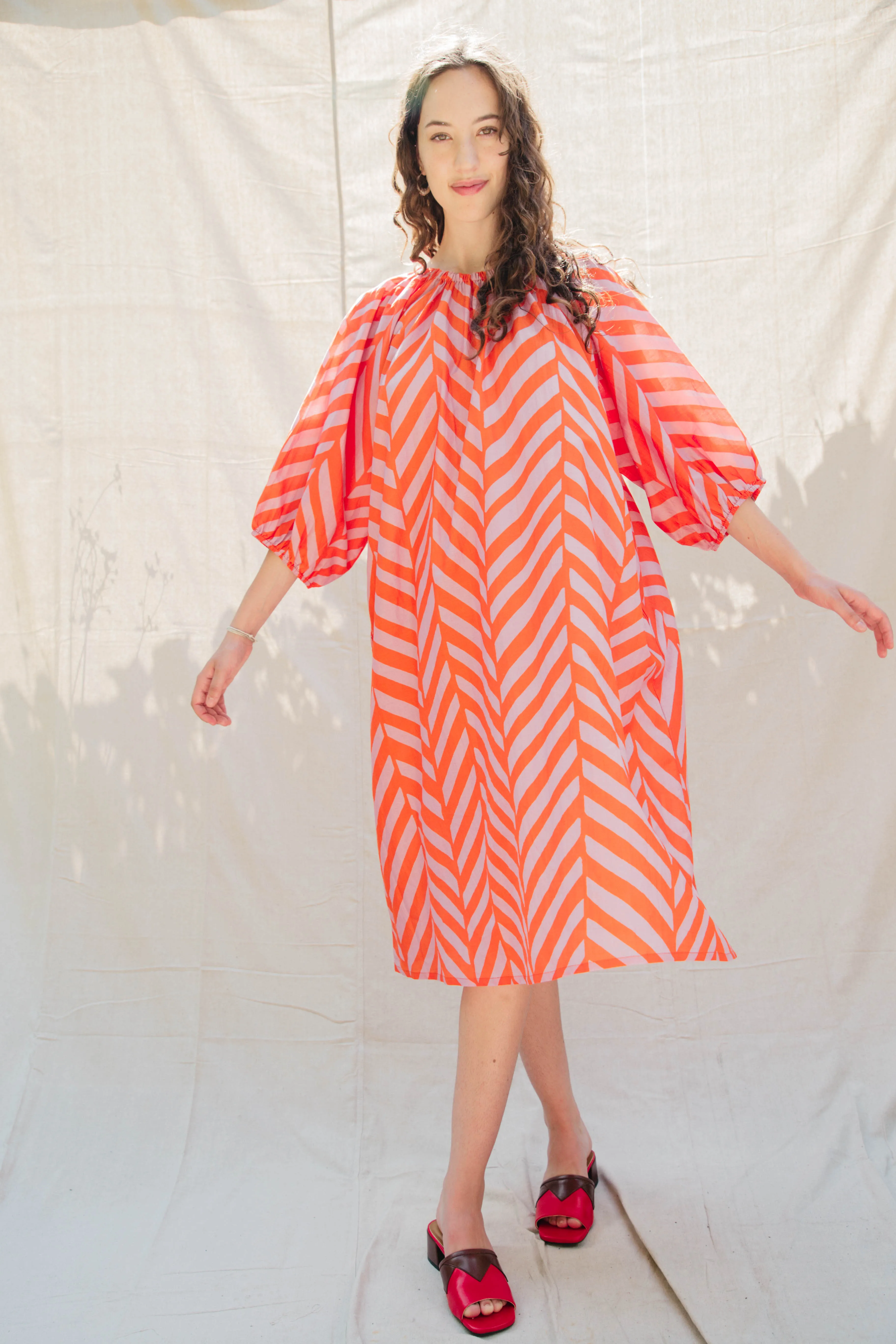 Ballad Dress - Tomato/Orchid Chevron