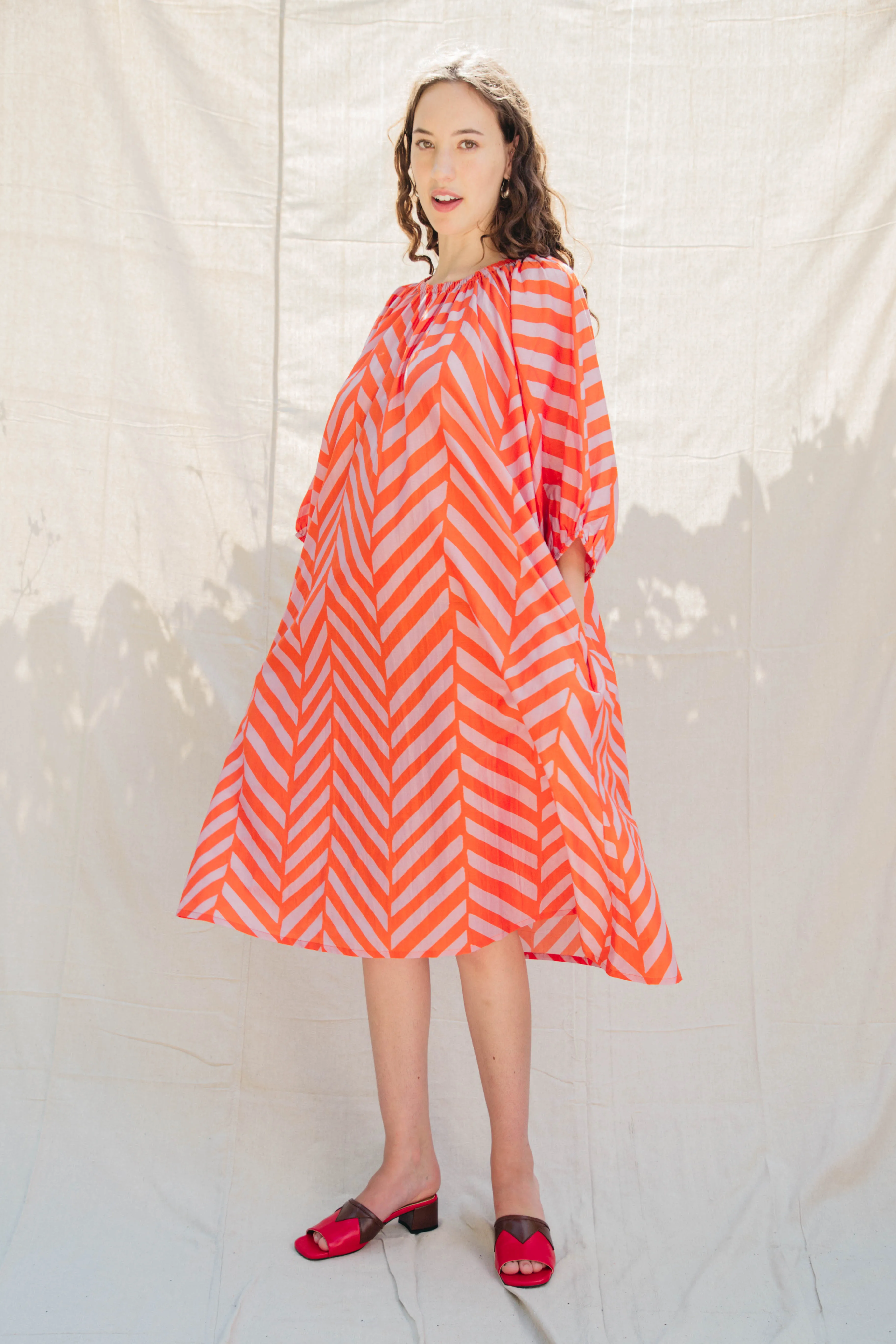 Ballad Dress - Tomato/Orchid Chevron