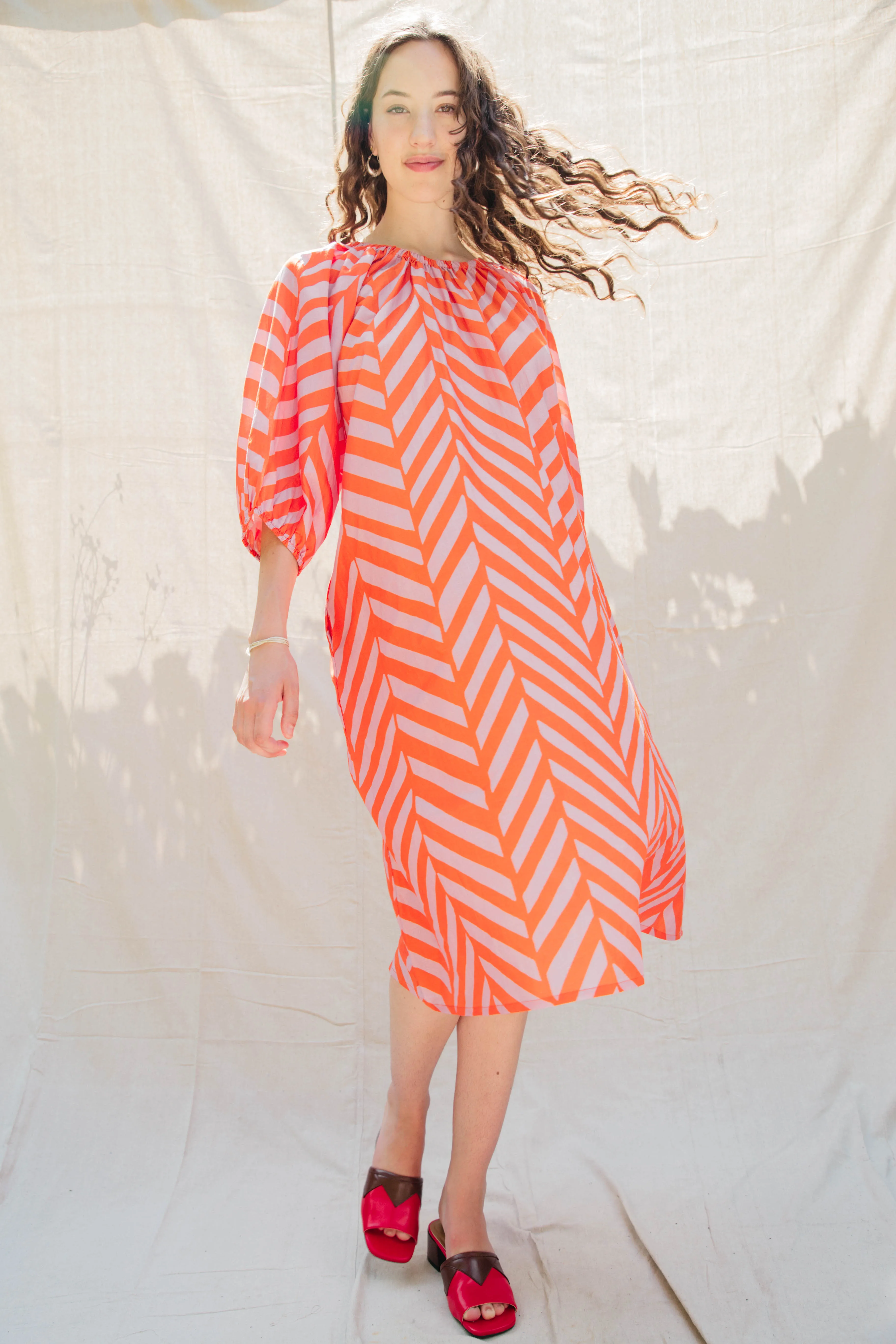 Ballad Dress - Tomato/Orchid Chevron