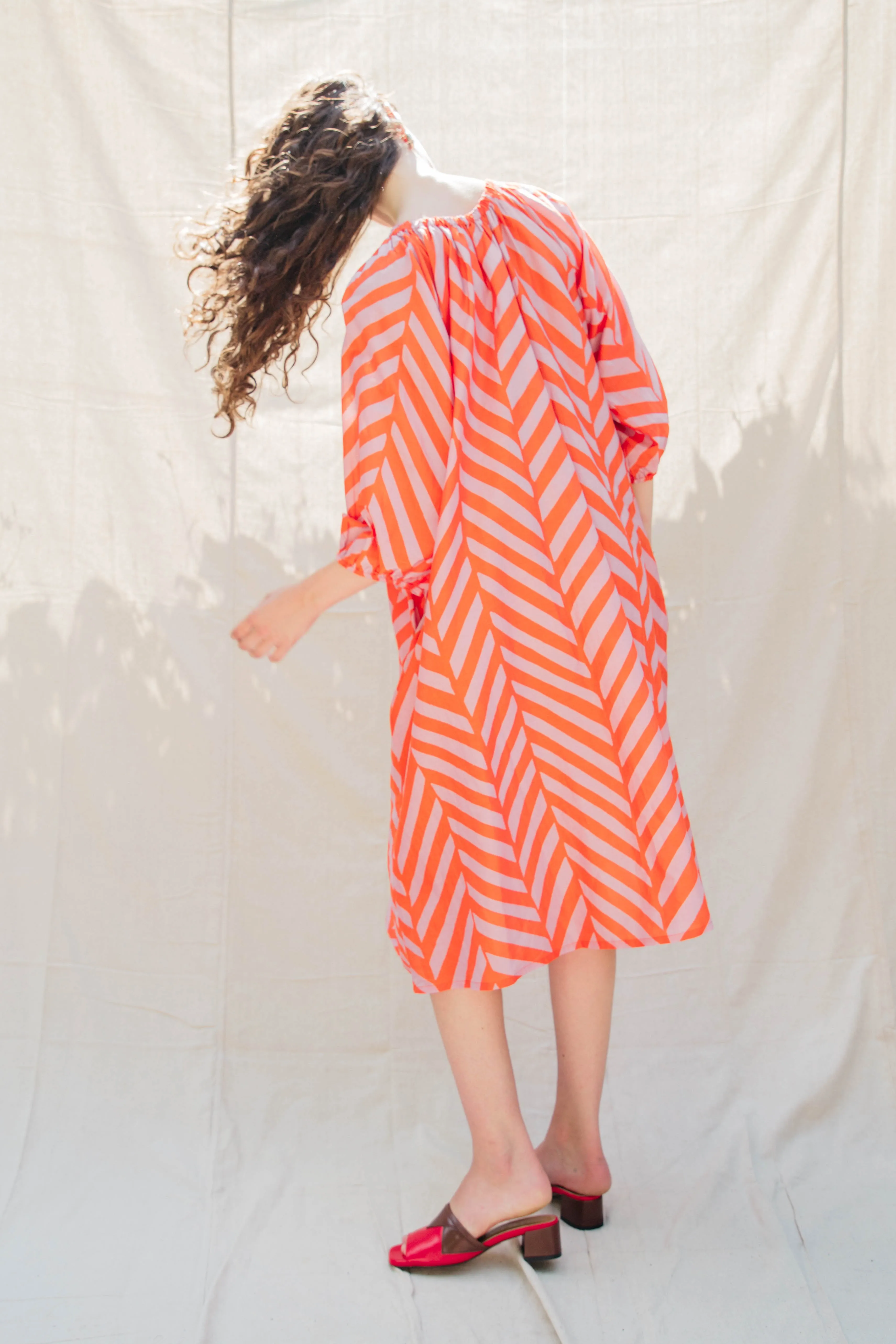 Ballad Dress - Tomato/Orchid Chevron