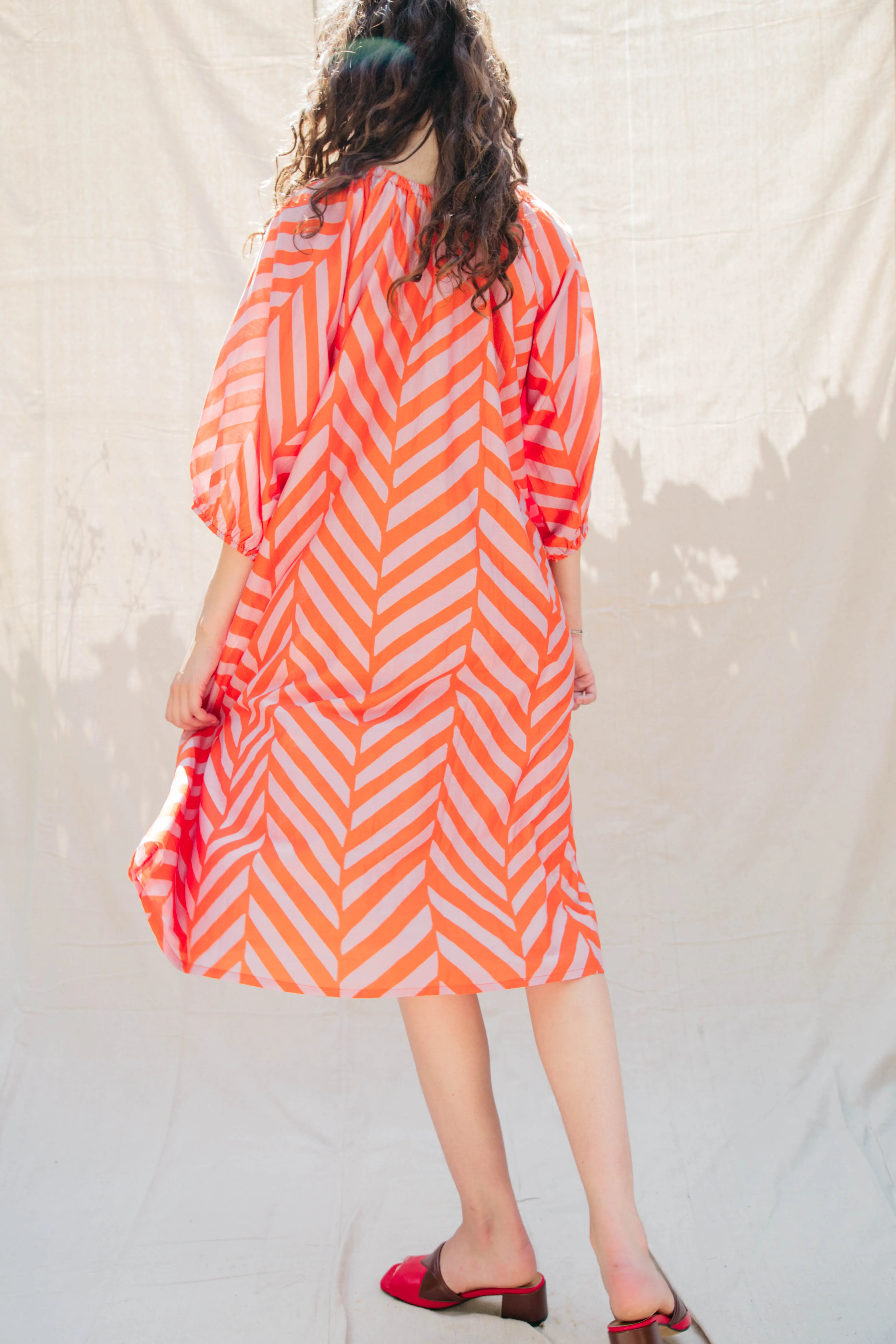 Ballad Dress - Tomato/Orchid Chevron