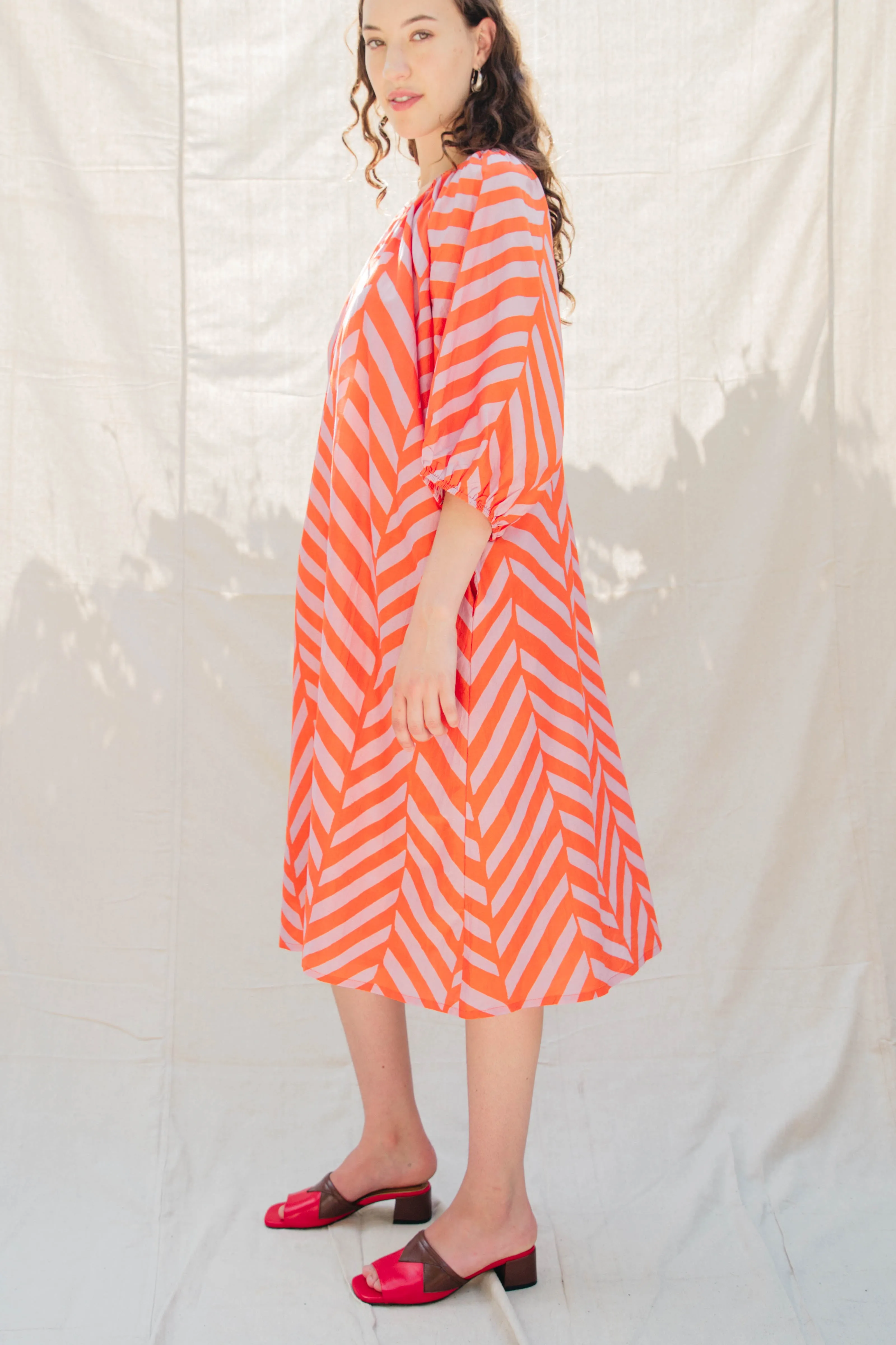 Ballad Dress - Tomato/Orchid Chevron