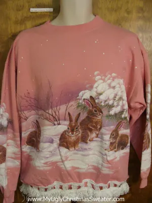 Best 80s 2sided Bunny Rabbit Funny Novelty Christmas Sweatshirt