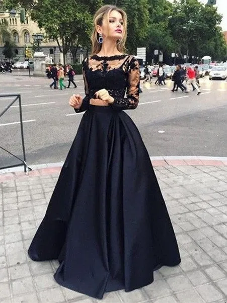 Black Prom Dress Two Pieces, Evening Dress ,Winter Formal Dress, Pageant Dance Dresses, Graduation School Party Gown, PC0265