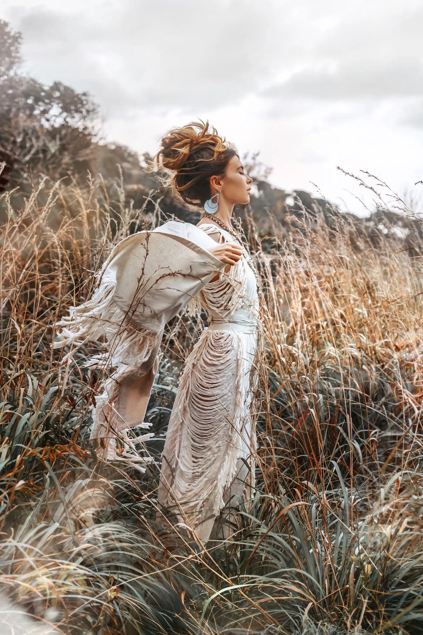 Boho Beach Wedding Dress • Bohemian Wedding Dress Hand Loomed with Tassels