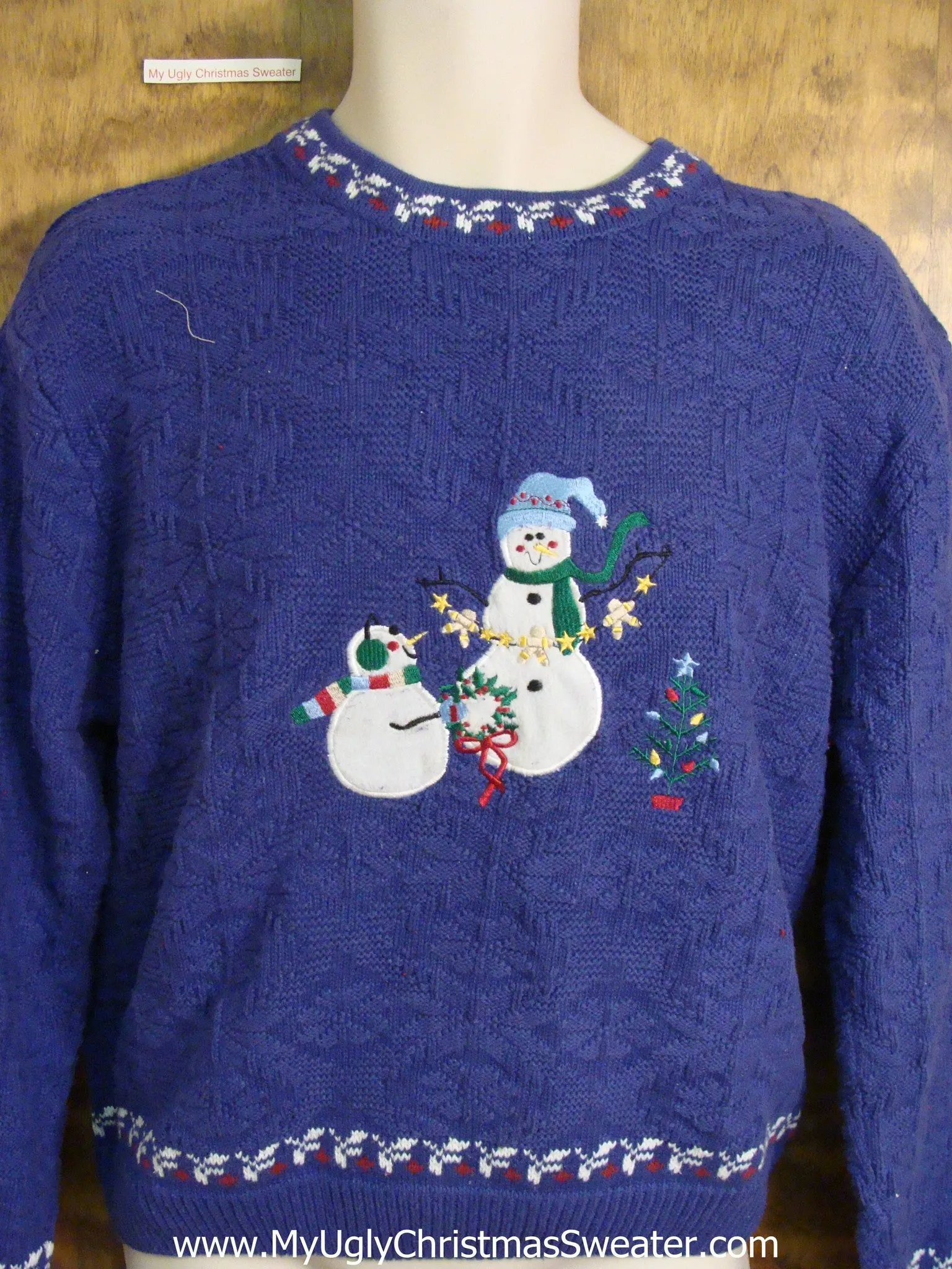 Bright Blue Snowman Friends Novelty Funny Christmas Sweater