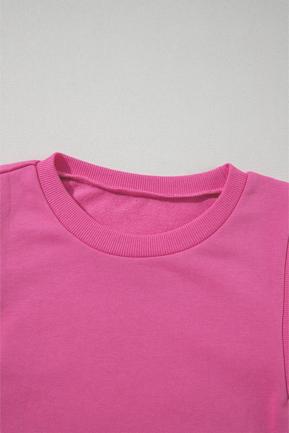 Bright Pink Textured Patchwork Round Neck Sweatshirt