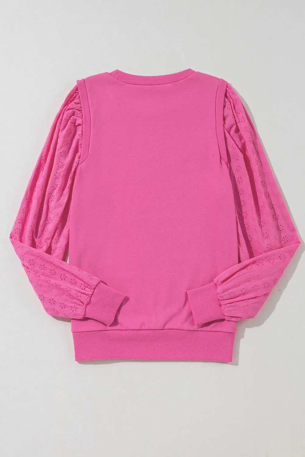 Bright Pink Textured Patchwork Round Neck Sweatshirt