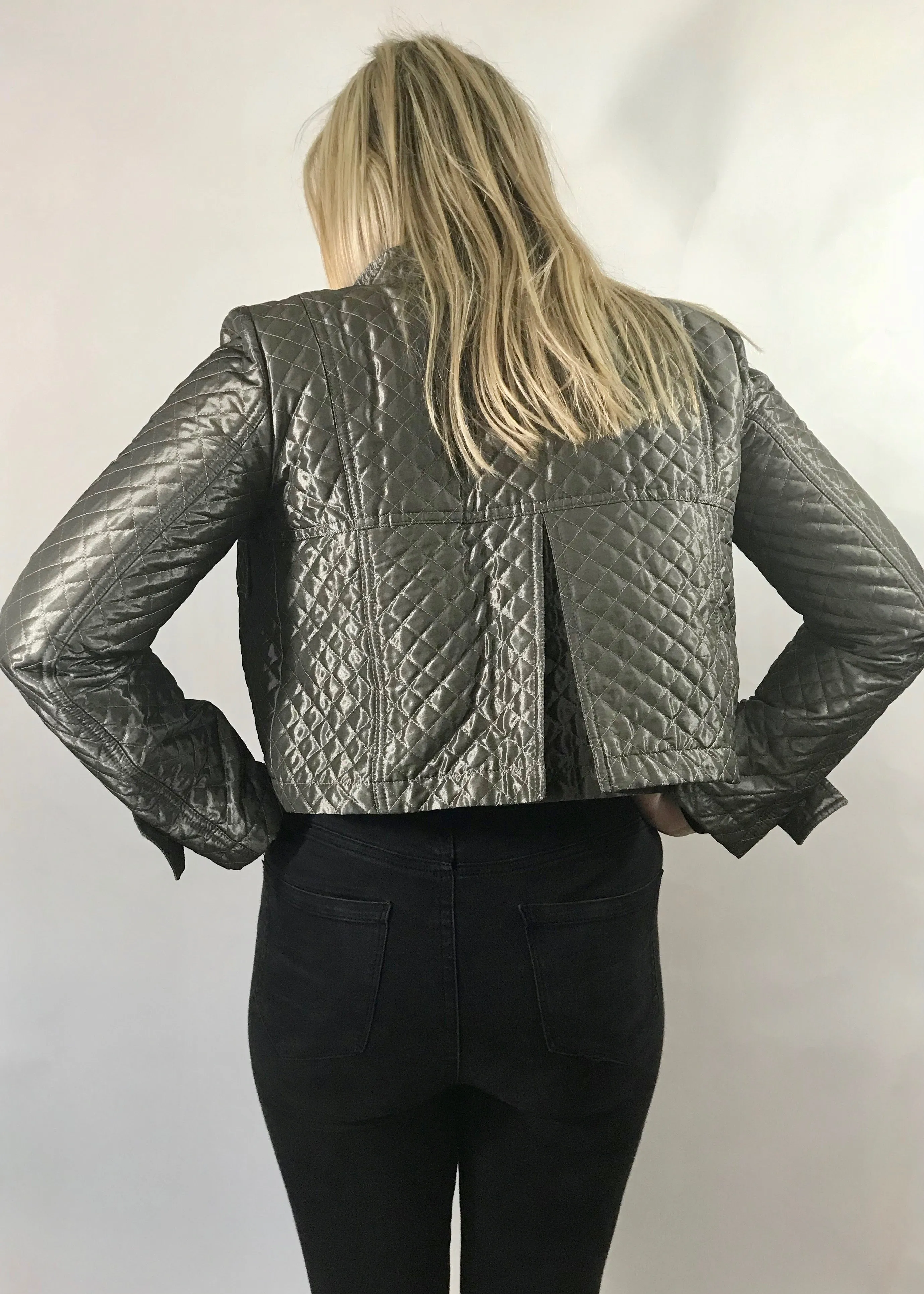 BURBERRY PEWTER Ladies QUILTED SATIN CROPPED JACKET UK 8