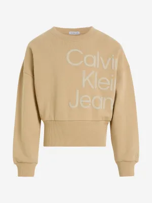 Calvin Klein Girls Puff Hero Logo Sweatshirt in Beige