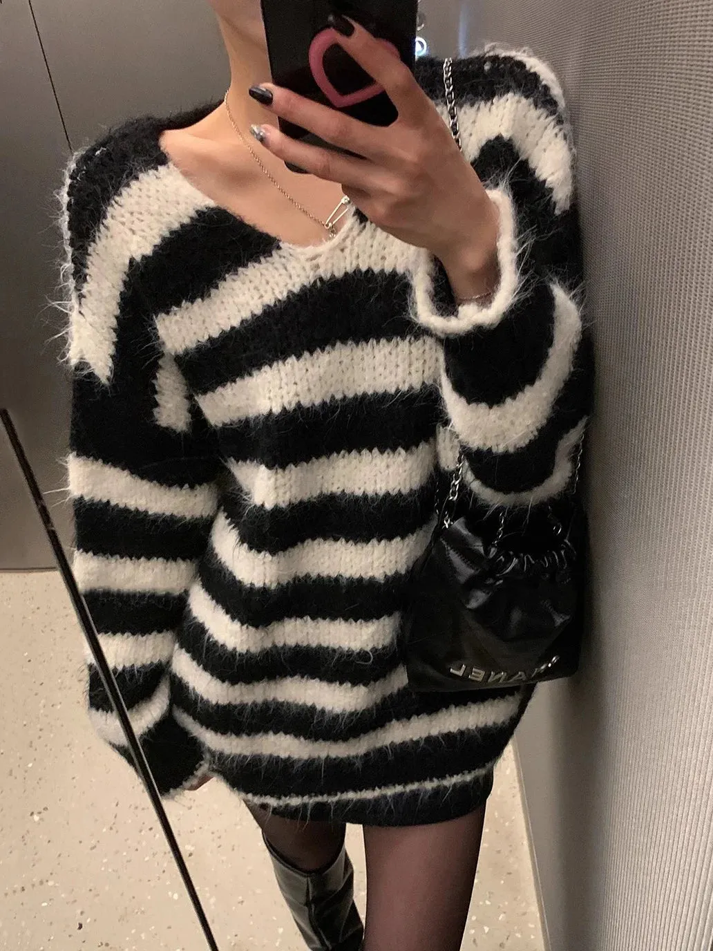 Casual Oversized Striped Pullovers Women Knitted Basic Autumn Winter Loose-Fitting Thick Jumpers Sweaters Female Clothing C-289