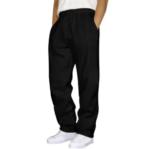 Casual Sweat Pants for Men Baggy Straight Leg Joggers Cargo Sweatpants Loose Solid Comfy Athletic Trousers with Pockets 2027 A - Black