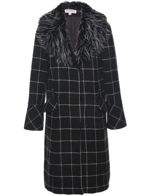 Checked Fur Collar Coat - L