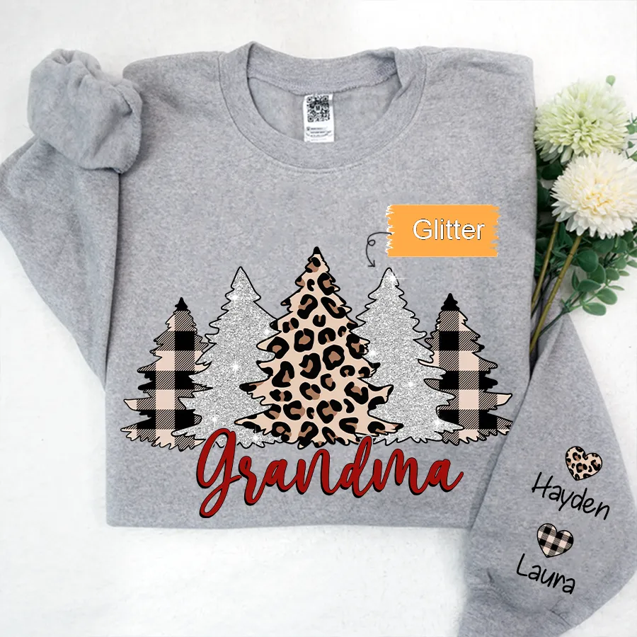 Christmas Trees With Lights Grandma Shirt, Christmas Sweatshirt, Glitter Sweatshirt