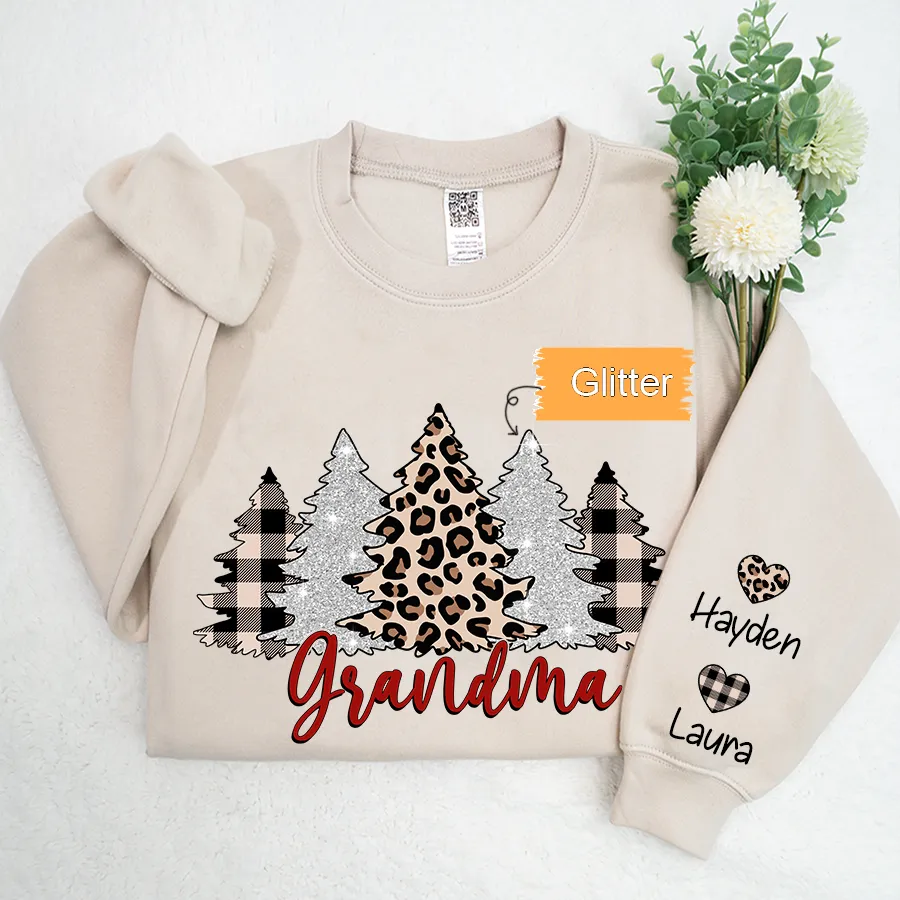 Christmas Trees With Lights Grandma Shirt, Christmas Sweatshirt, Glitter Sweatshirt