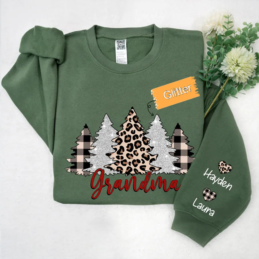 Christmas Trees With Lights Grandma Shirt, Christmas Sweatshirt, Glitter Sweatshirt