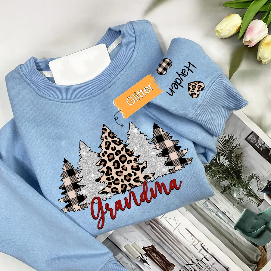 Christmas Trees With Lights Grandma Shirt, Christmas Sweatshirt, Glitter Sweatshirt