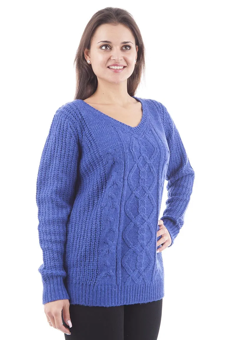 Chunky Knit Royal Blue V-Neck Jumper