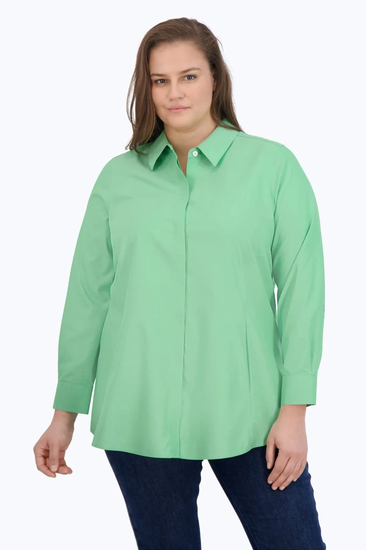 Cici Plus Pinpoint No Iron Long Sleeve Tunic