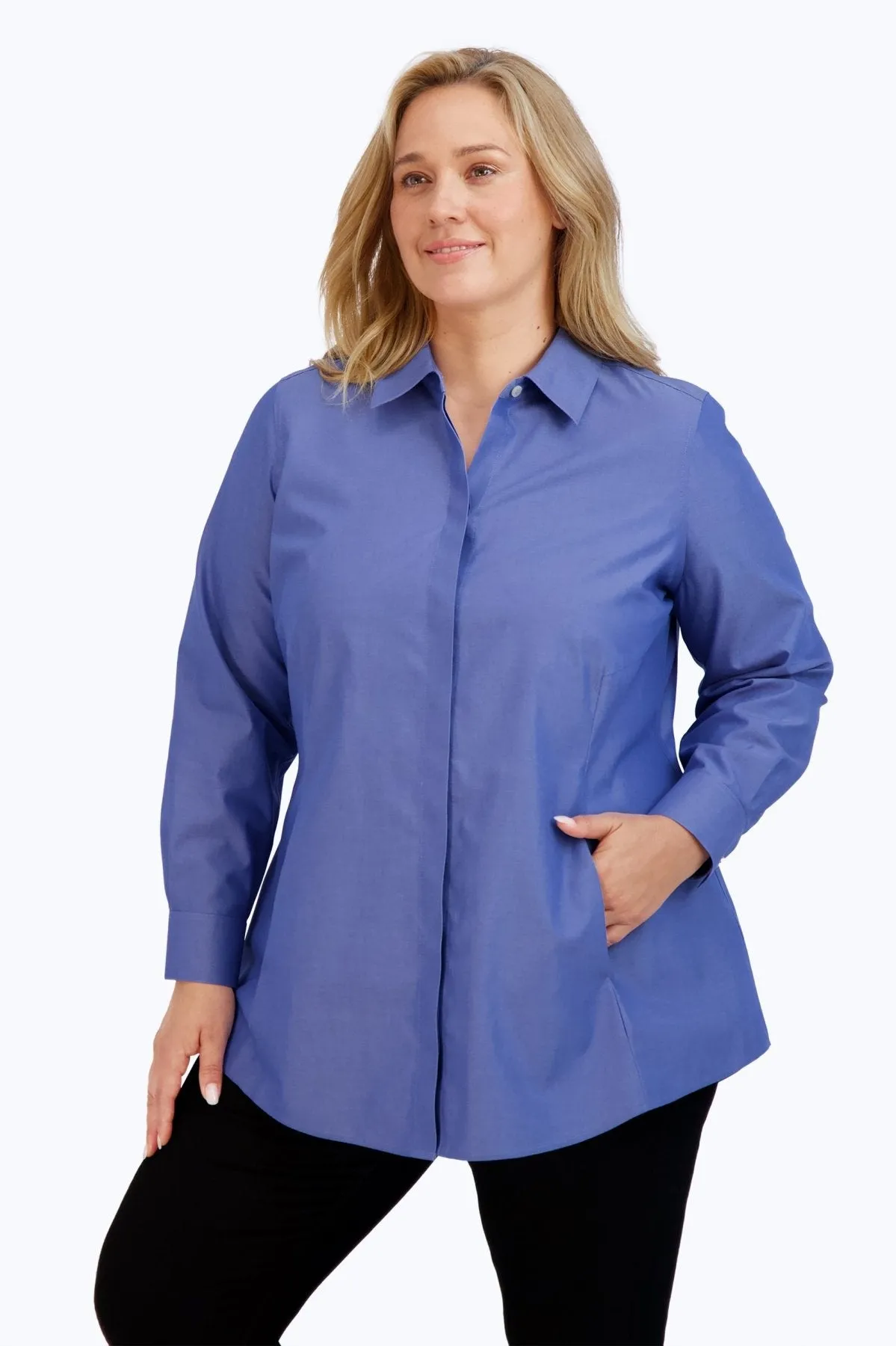 Cici Plus Pinpoint No Iron Long Sleeve Tunic