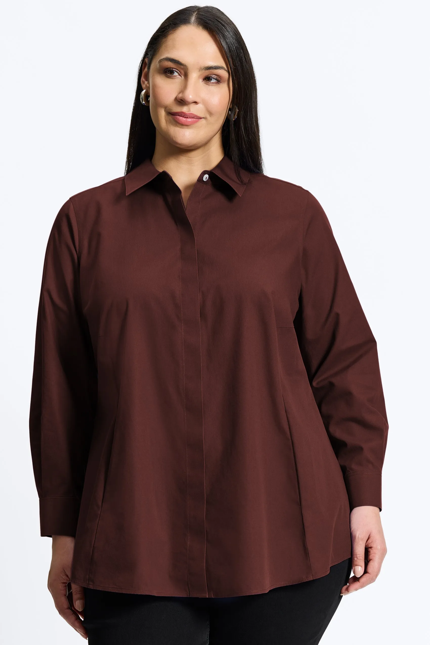 Cici Plus Pinpoint No Iron Long Sleeve Tunic