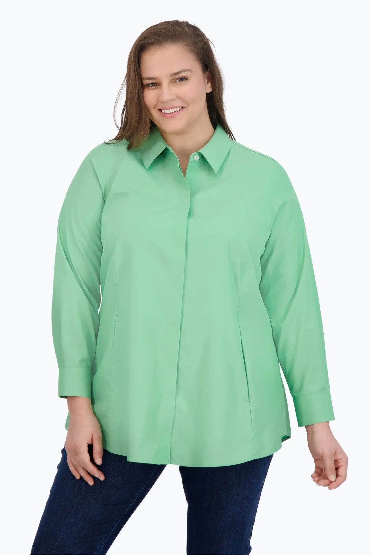 Cici Plus Pinpoint No Iron Long Sleeve Tunic