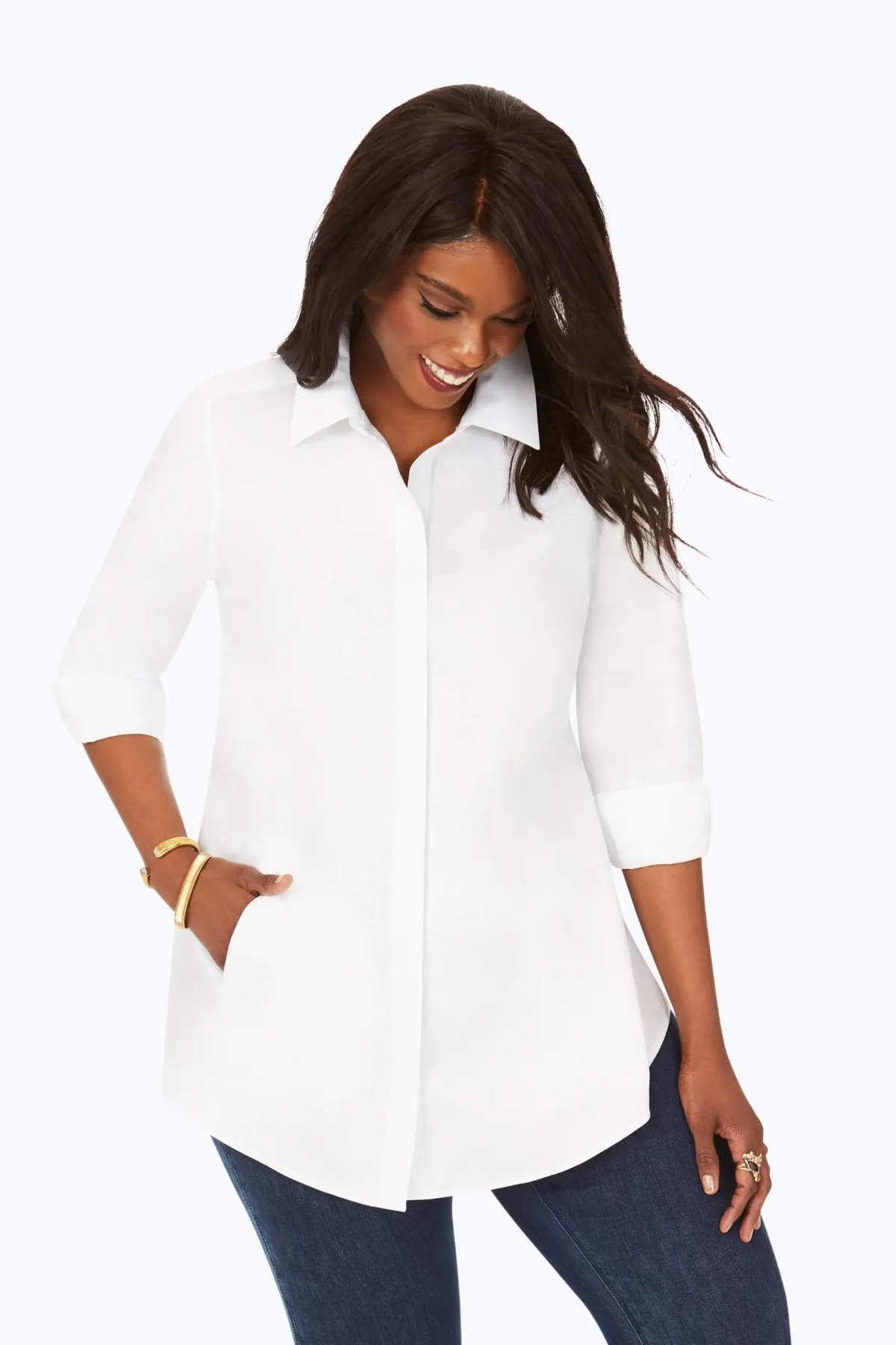 Cici Plus Pinpoint No Iron Long Sleeve Tunic