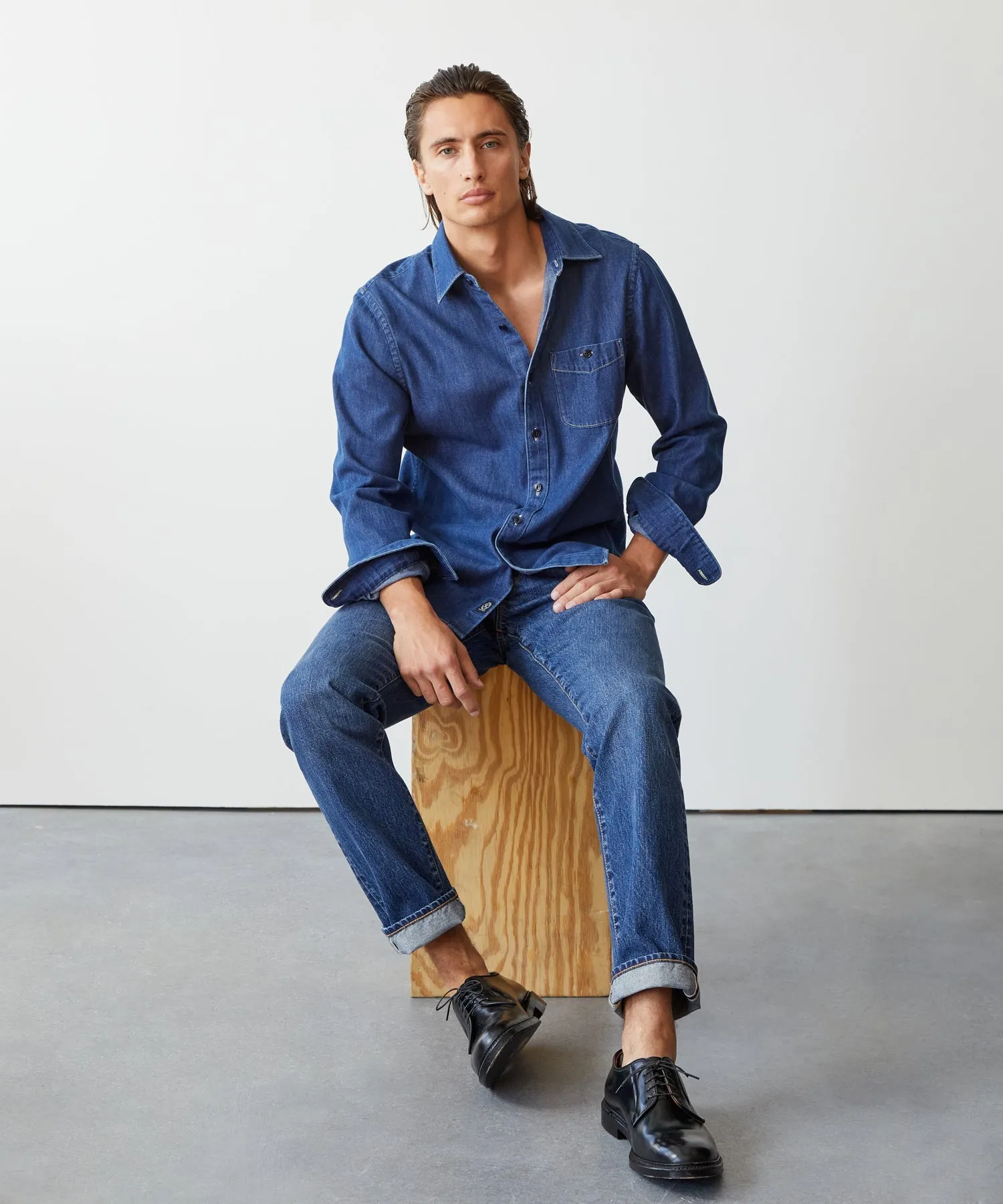 Denim Point Collar Shirt In Indigo