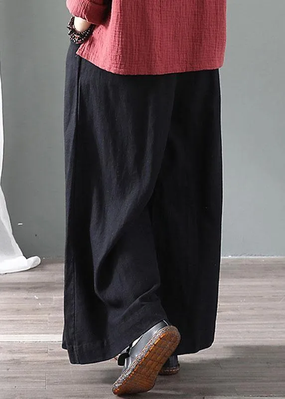 diy Black Retro Tie Waist Fall Wide Leg Pants