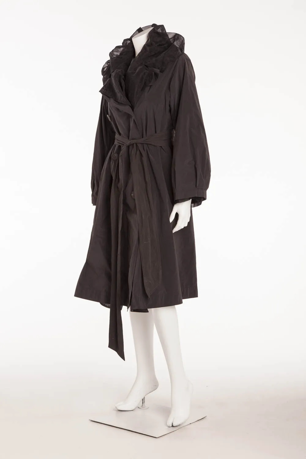 Donna Karan - 2PC Black Trenchcoat with Black Tulle Lightweight Trench coat (Can be Worn Separately) - 8