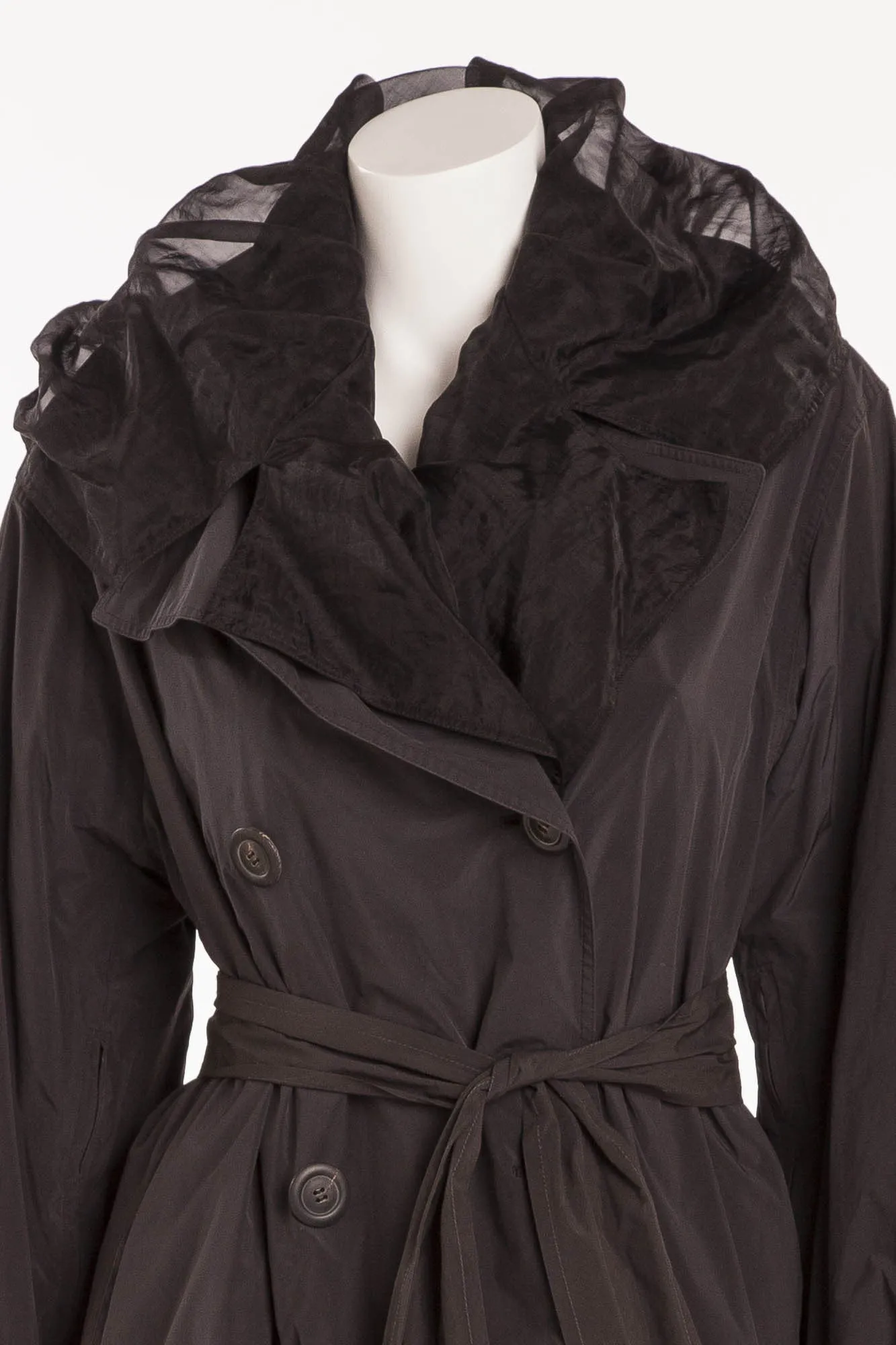 Donna Karan - 2PC Black Trenchcoat with Black Tulle Lightweight Trench coat (Can be Worn Separately) - 8