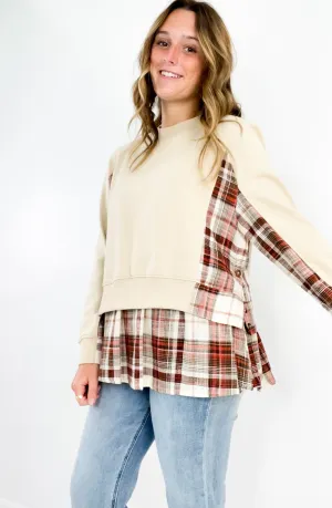 Double Layer Plaid Contrast Sweatshirt