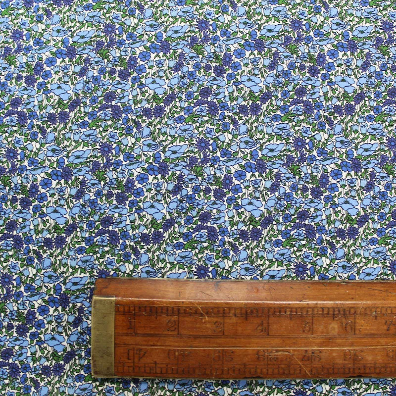 DRESSMAKING FLORAL COTTON LAWN - PRUNE AND BLOSSOM - Blues