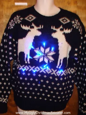 Dueling Reindeer Ugly Christmas Sweater with Lights