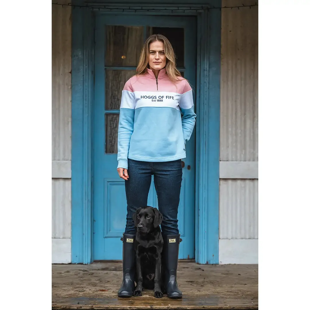 Dumfries 1888 Ladies 1/4 Zip Sweatshirt - Pink/White/Blue by Hoggs of Fife