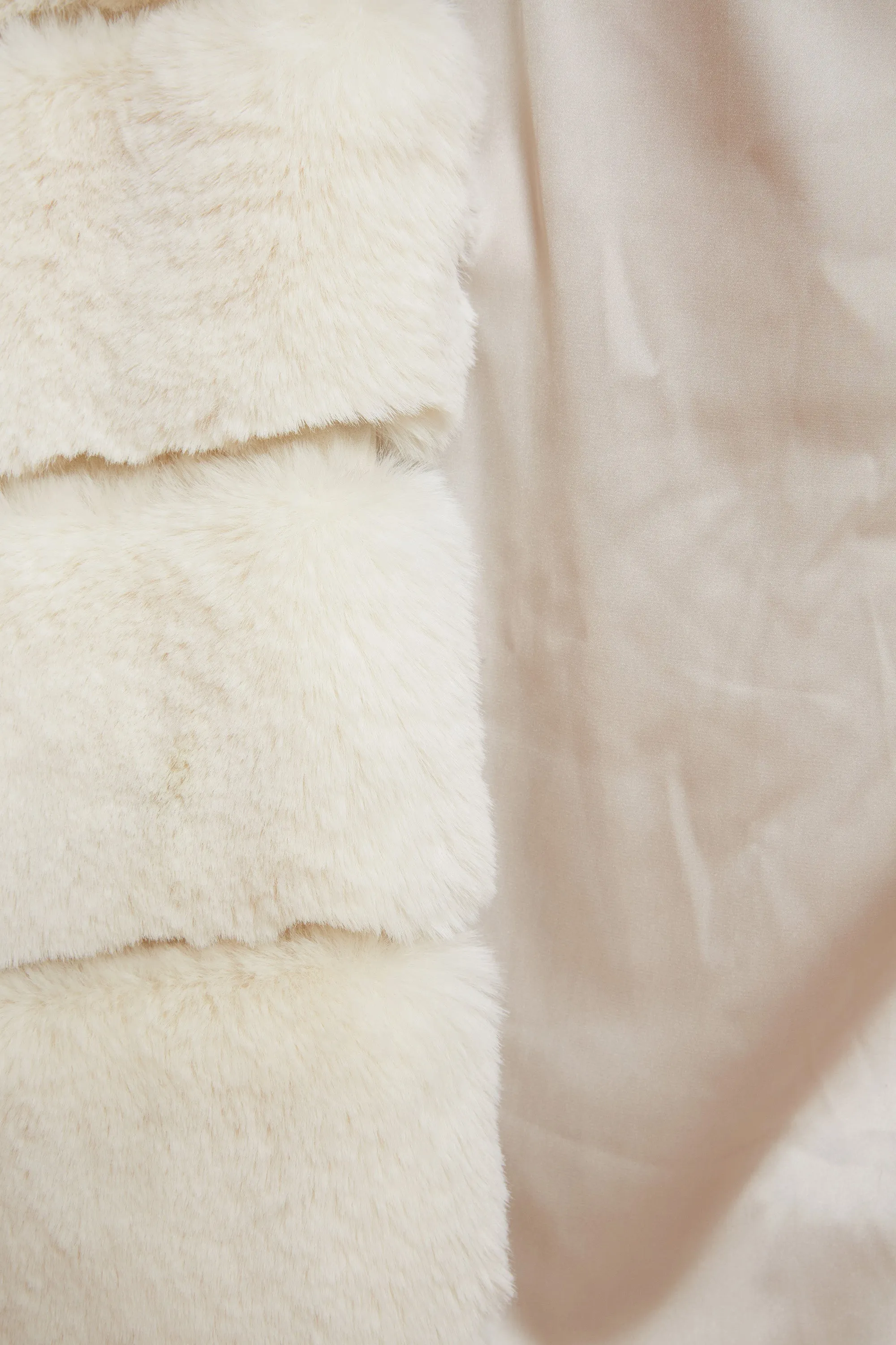 Executive Longline Panel Faux Fur Coat in Ivory