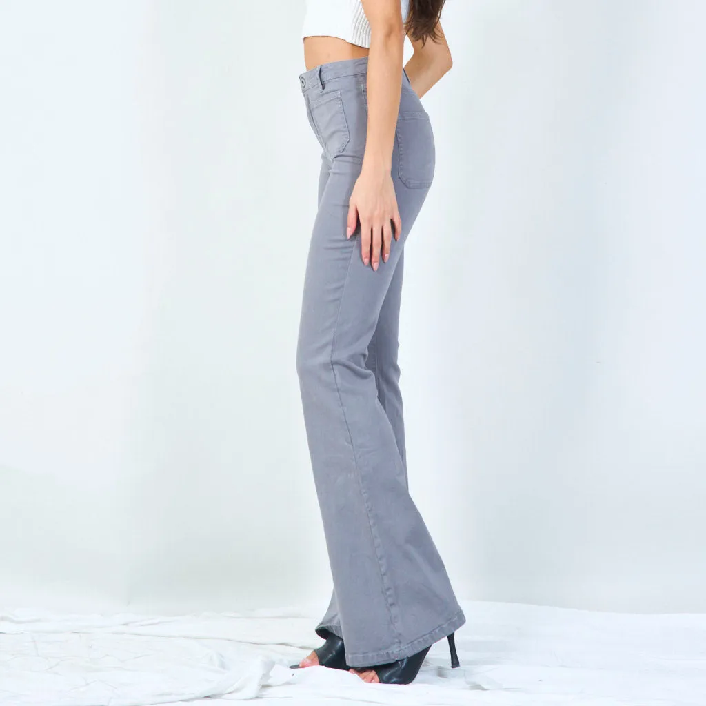 Flared corduroy pants with front patch pockets wholesale