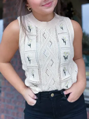 Flower Embroidered Sleeveless Sweater