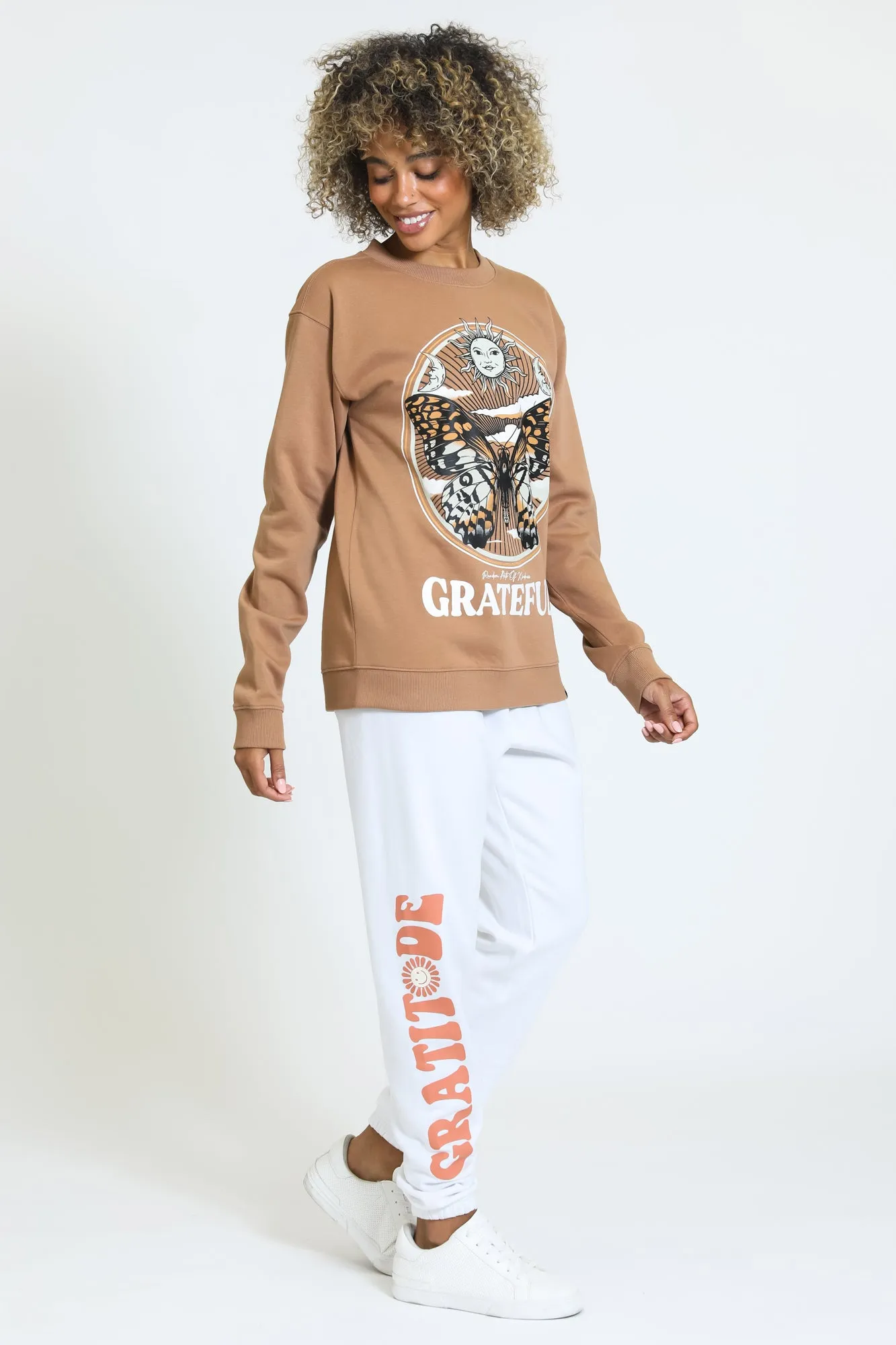 Grateful Vibes Crewneck Sweatshirt - Macchiato