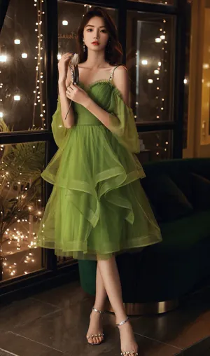 Green sweetheart neck green tulle prom dress, puffy green homecoming dress   fg281