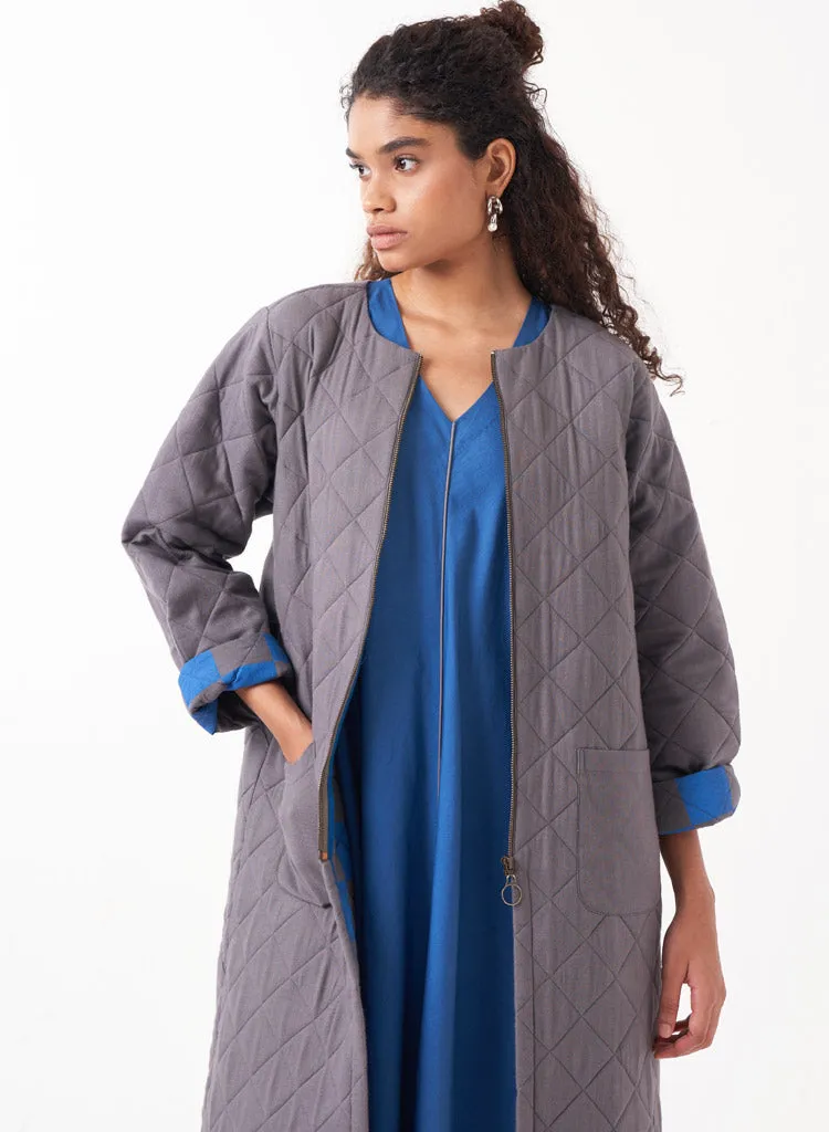 Grey Long Quilted Jacket